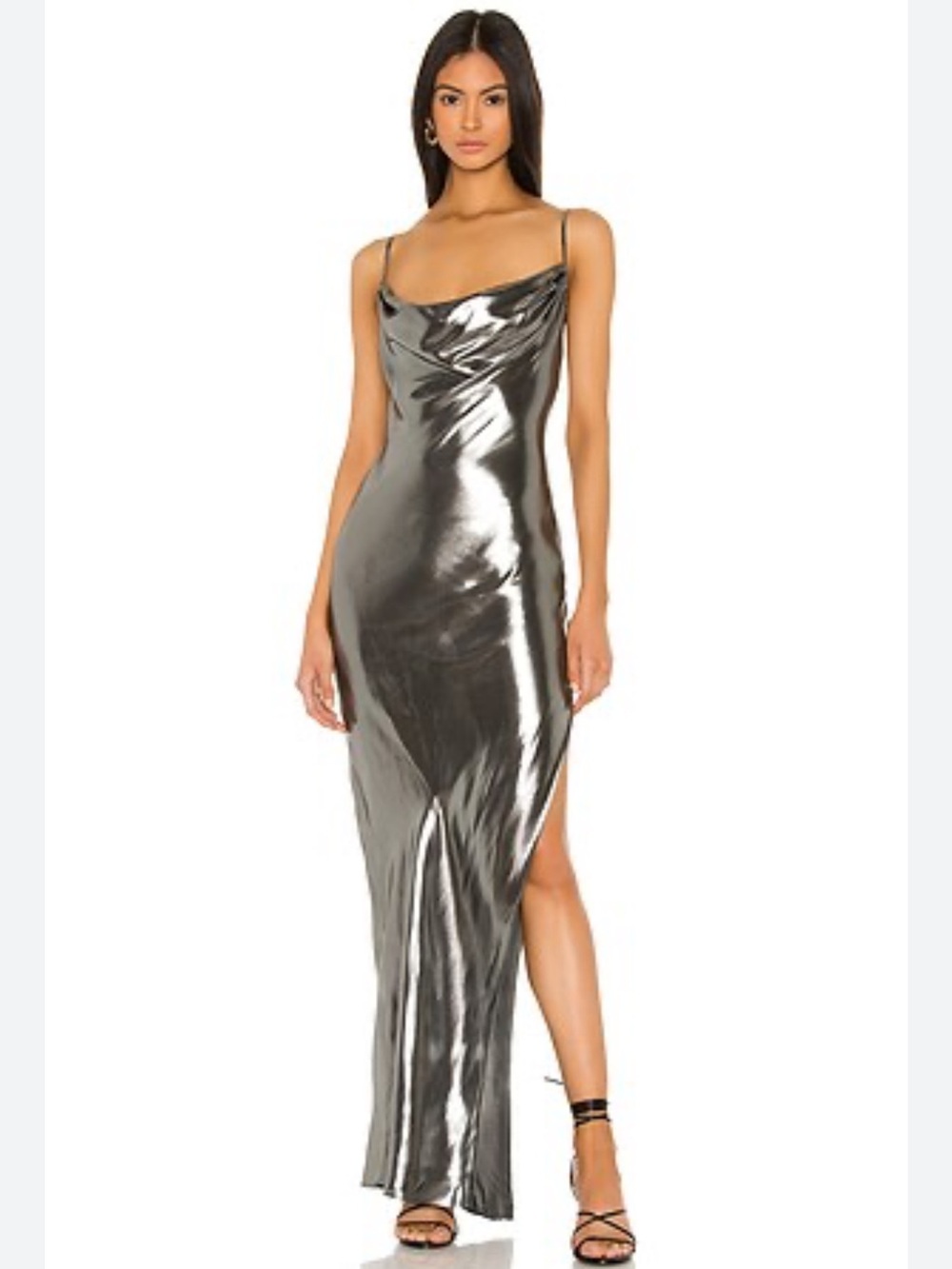 Michael Costello Silver Trisha Evening Gown Size XXS - Picture 3 of 10